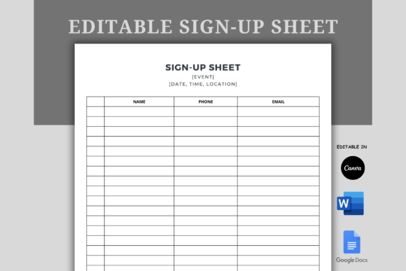 Download Editable Sign-Up Sheet Word Docs Canva - Editable Collection